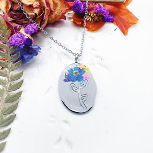 Collana artigianale gioiello ciondolo placca argento fiori veri Forget me not Gioielli resina.Regalo medico.Regalo Fidanzata.Gioielli Handmade