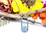 Collana ciondolo strass fiori veri in resina. Gioielli argento fiore Forget me not nontiscordardimé. Collana regalo unico