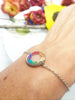 Bracciale donna terrarium fiori veri arcobaleno pizzo colorato Ciondolo resina catena acciaio regolabile taglia unica.Gioielli resina fiori