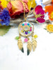 Woman rainbow dream catcher necklace real pressed dried flowers in resin, gold steel chain. Real flower resin jewelry