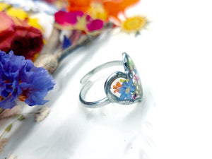 Anello cuore donna fiori veri in resina. Argento acciaio inossidabile fiori secchi pressati. Anello taglia unica regolabile. Anello resina