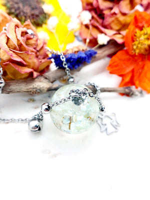 Collana donna mamma richiamo degli angeli. Collana donna incinta fiori veri dandelion tarassaco dente di leone pressati essiccati in resina.