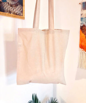 Borsa tote Shopping Bag canvas in cotone con stampa floreale artistica. Borsa mare pratica ecologica resistente in tela beige. Idea regalo